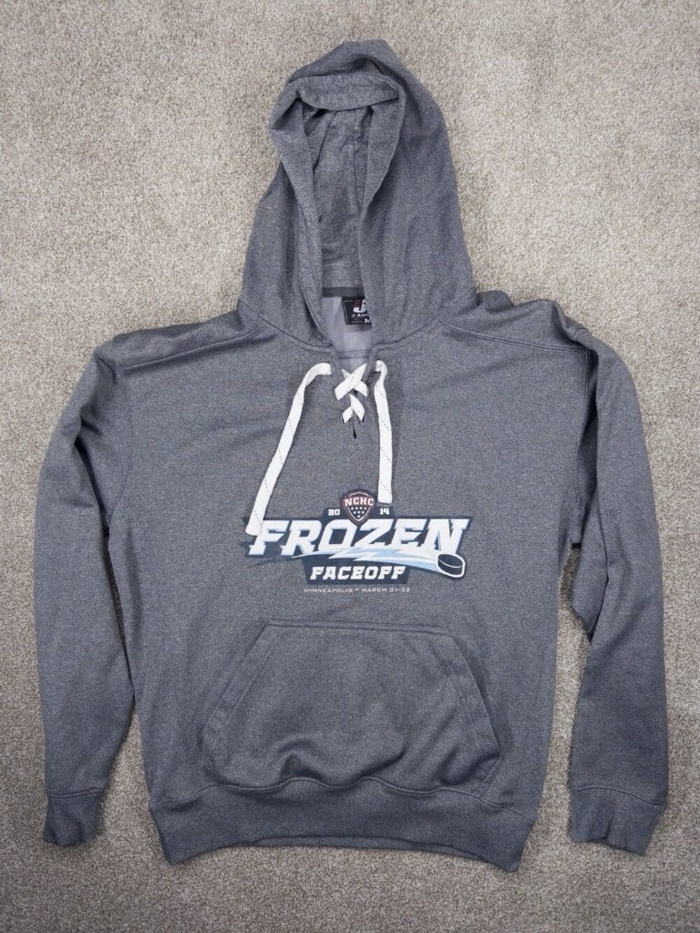 2014 Frozen Faceoff Hockey J America Lace Up Gray Hoodie Sweatshirt Size M NCHC